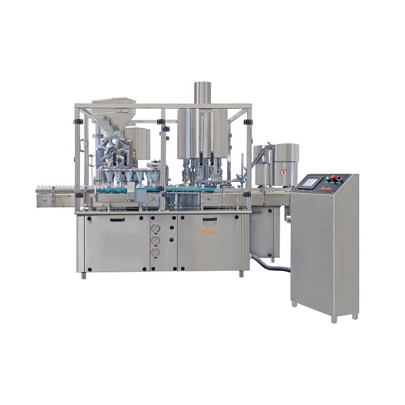 Automatic Rotary Volumetric Dry Syrup Filling with Pick & Place Type Screw Capping/ROPP Capping Machine